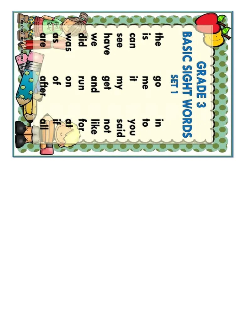 Basic Sight Words Grade 3 | PDF
