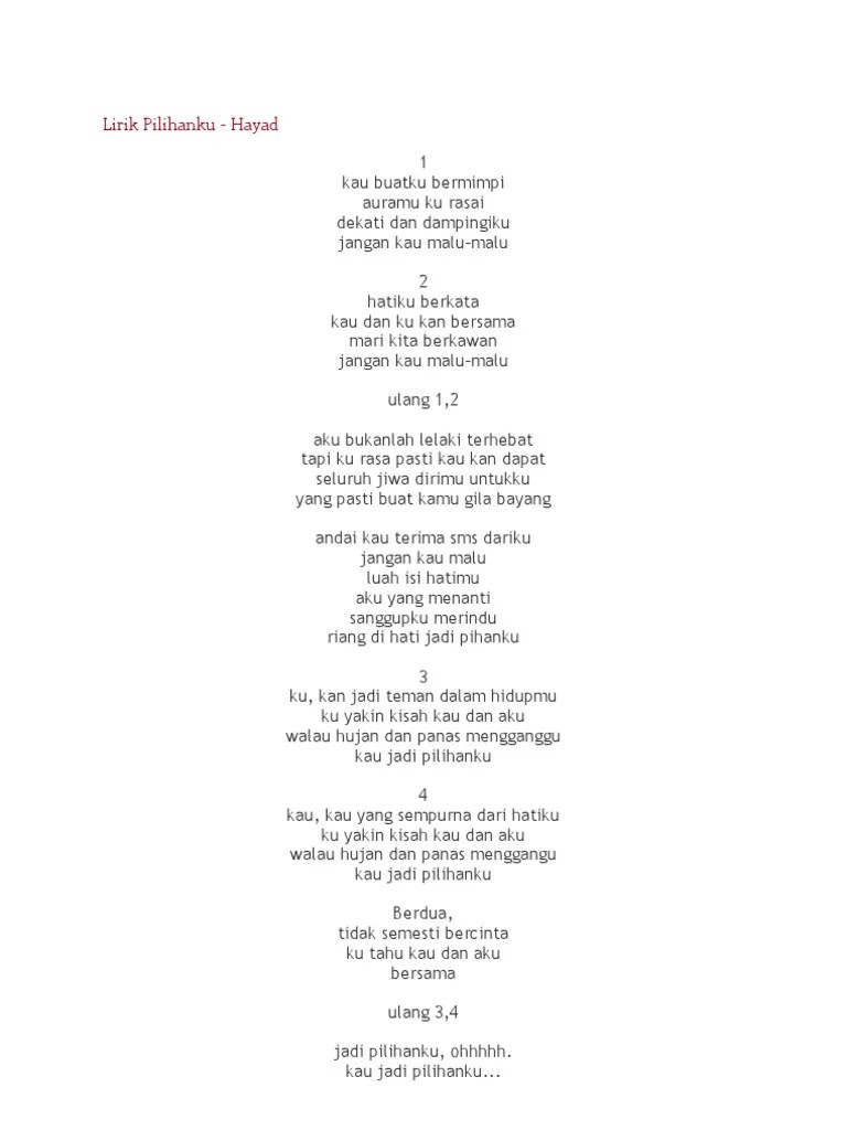 Lirik Pilihanku HAYAD | PDF