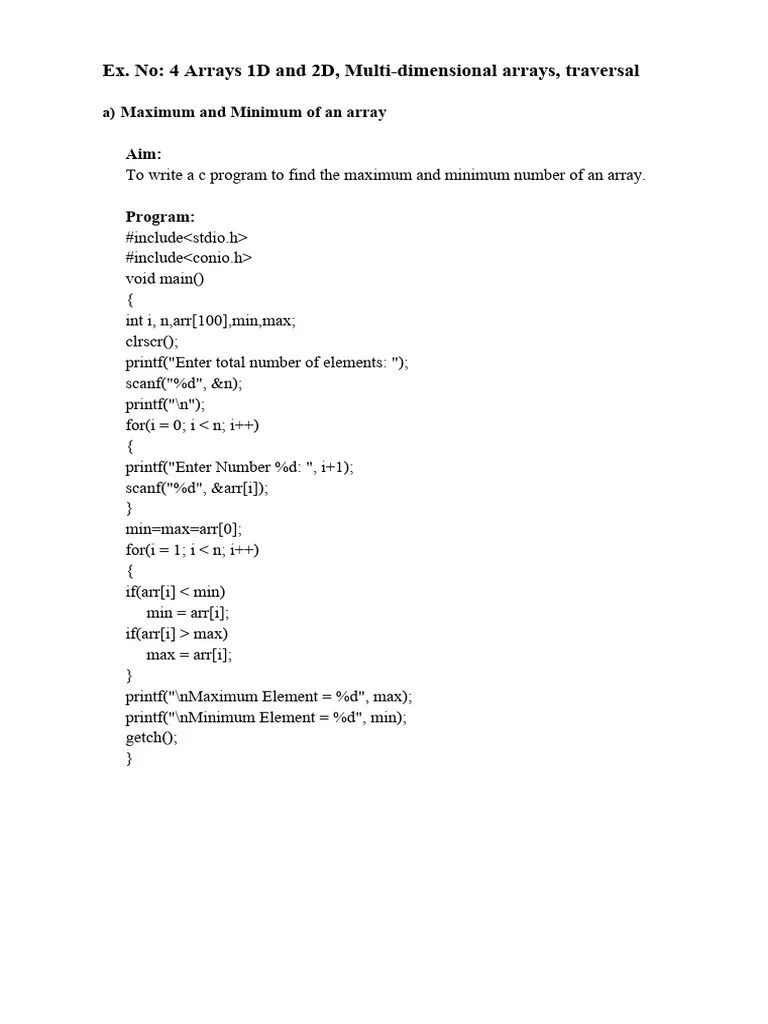 Ex4 Arrays 1D And 2D, Multi-Dimensional Arrays, Traversal | PDF ...