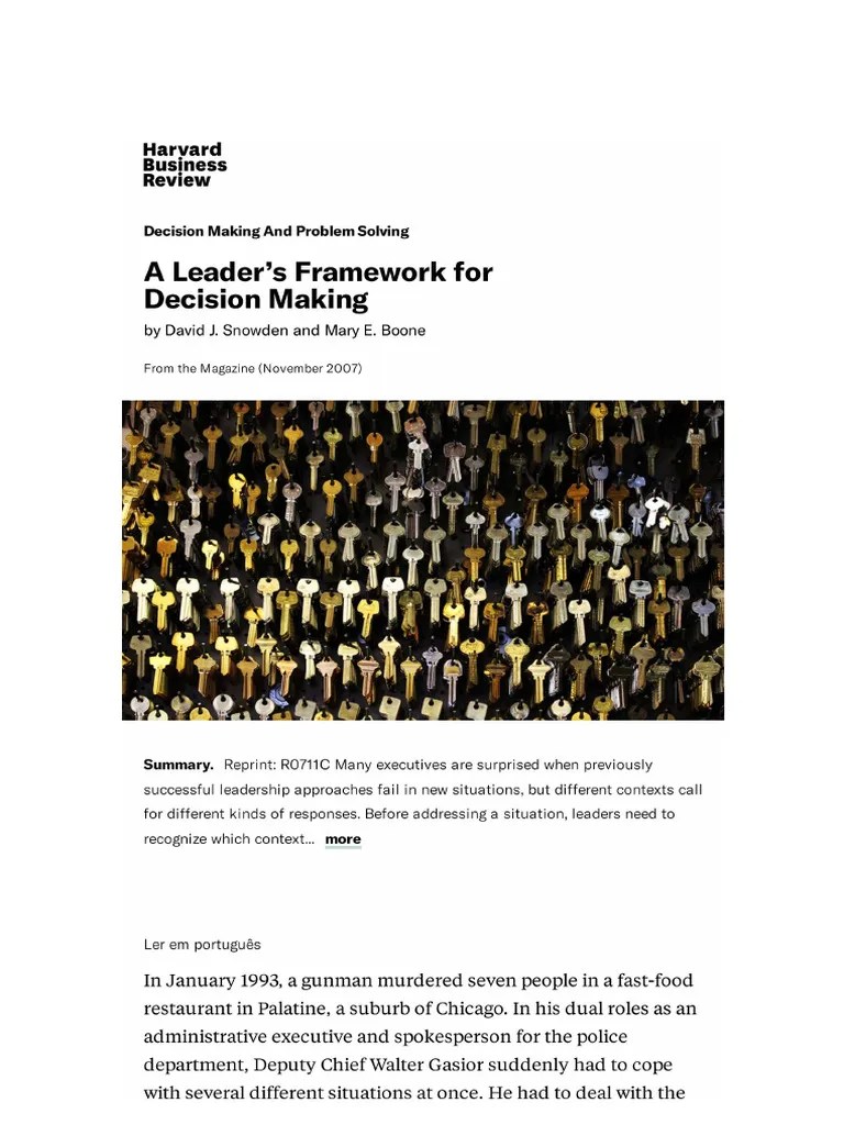 A Leader's Framework For Decision Making - (Artigo Original) | PDF