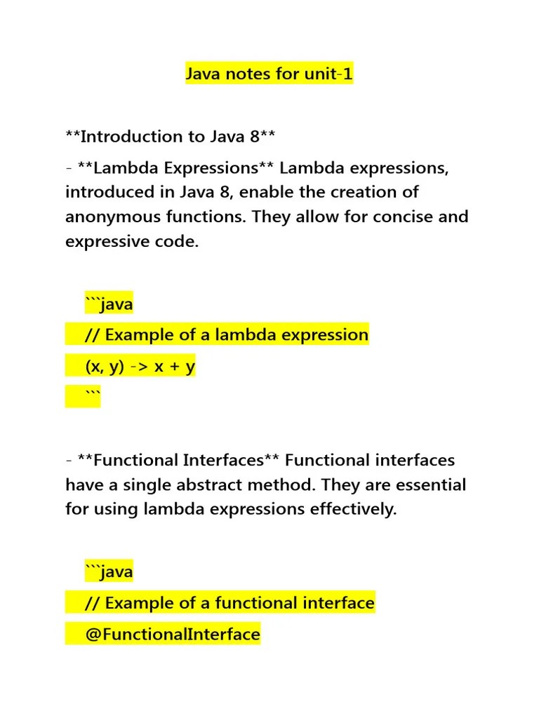 Java Unit 1 | Download Free PDF | Anonymous Function | Method (Computer ...