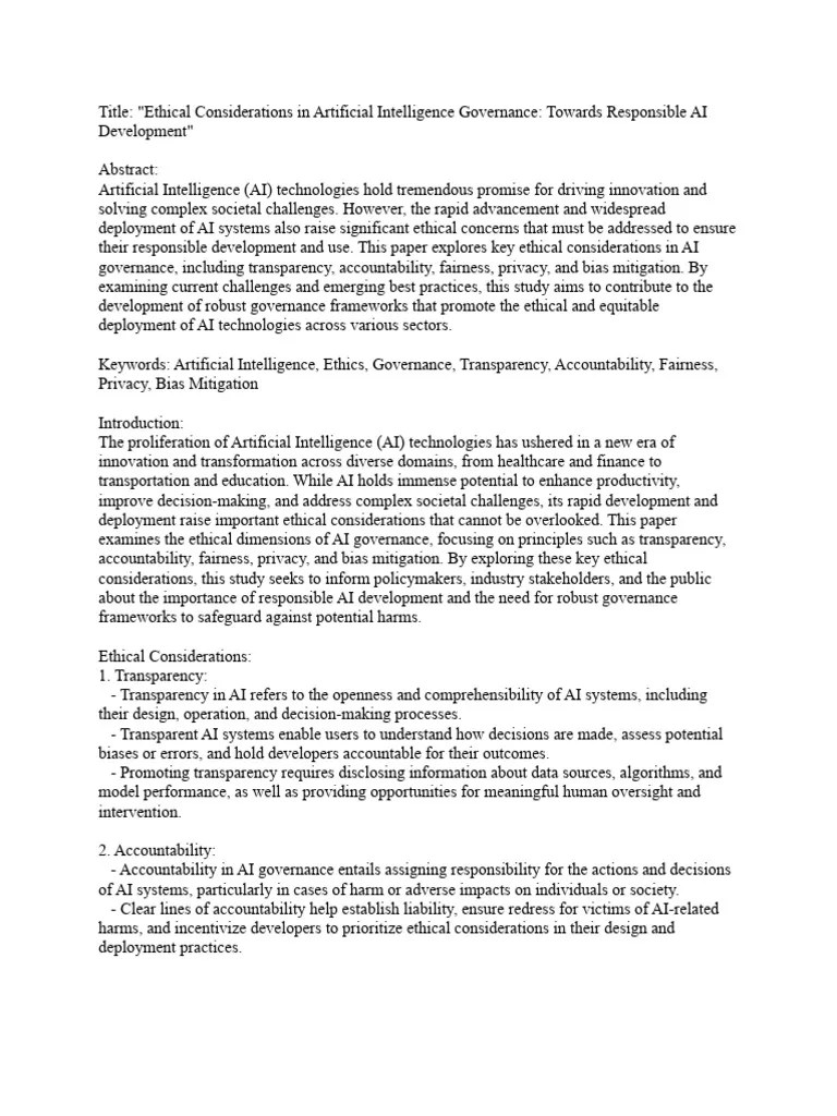 Ethical Considerations In Artificial Intelligence Governance- Towards ...