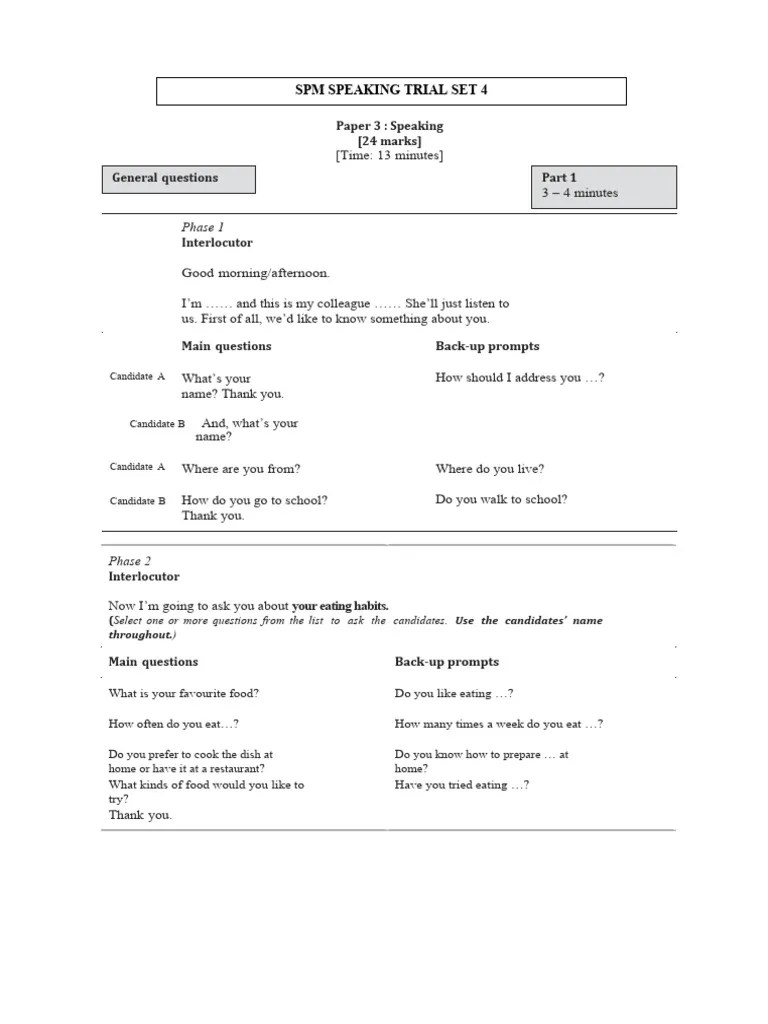 SPM Speaking Trial Set 4-6 | PDF