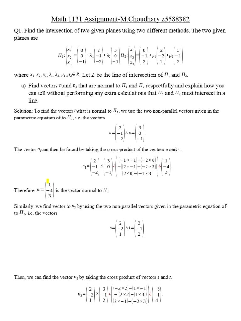 Math 1131 Assignment | PDF | Equations | Line (Geometry)