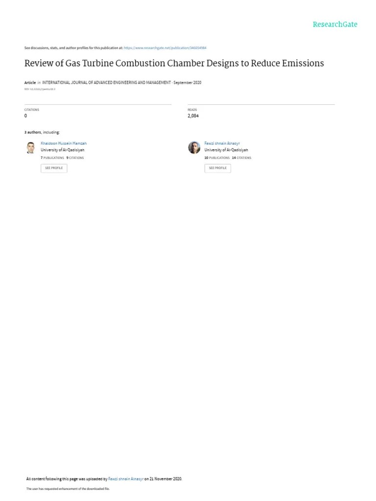 Review Of Gas Turbine Combustion Chamber Designs To Reduce Emissions ...