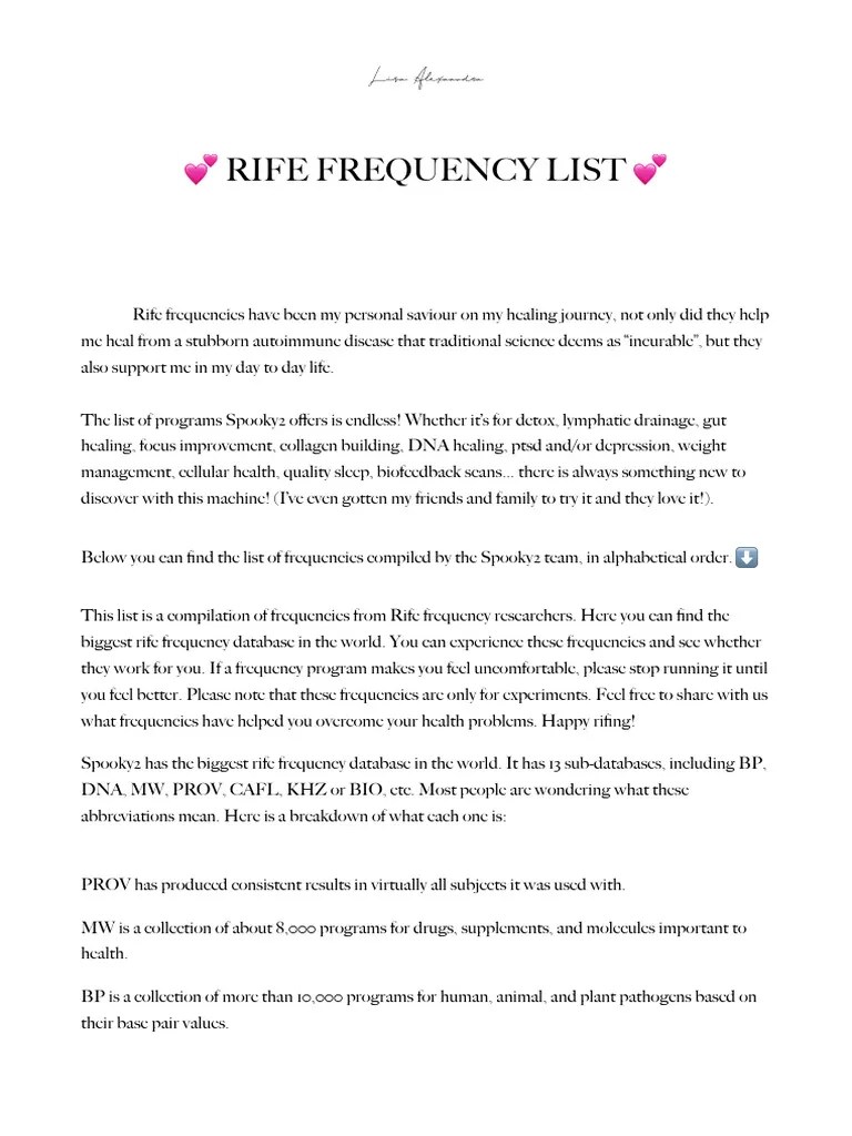 Rife Frequency List | PDF | Laser