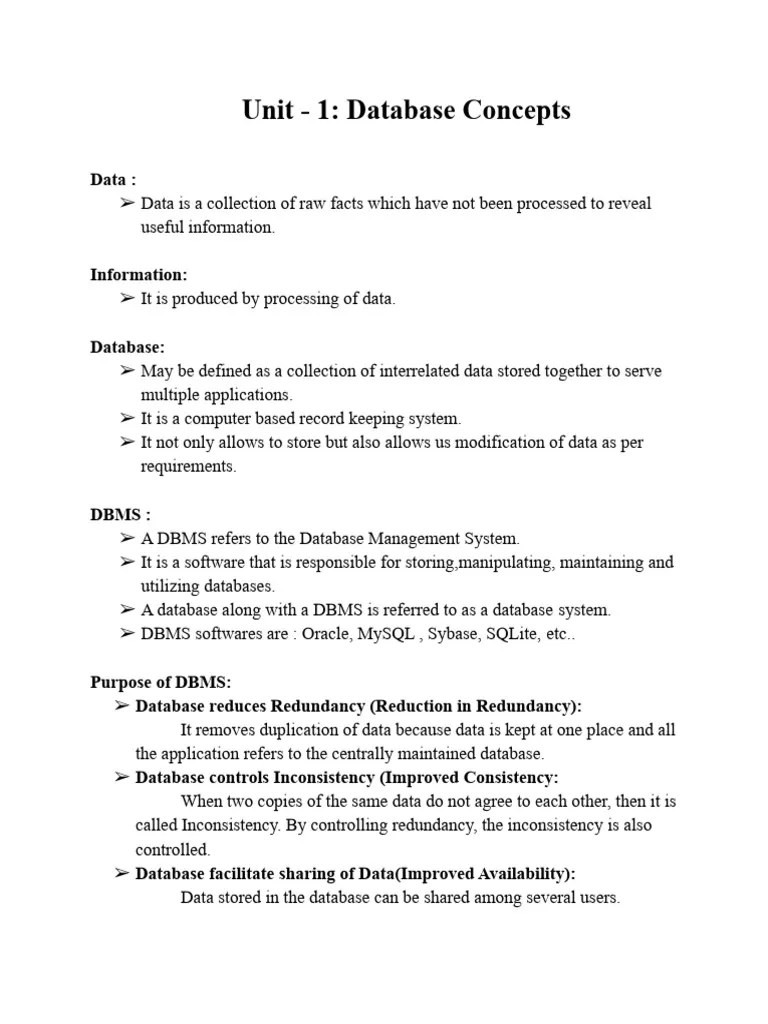 Unit - 1_ Database Concepts | PDF | Databases | Relational Model