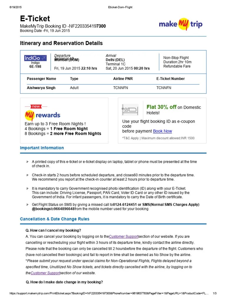 Sample Makemytrip Flight Ticket | PDF | Identity Document | Mobile App