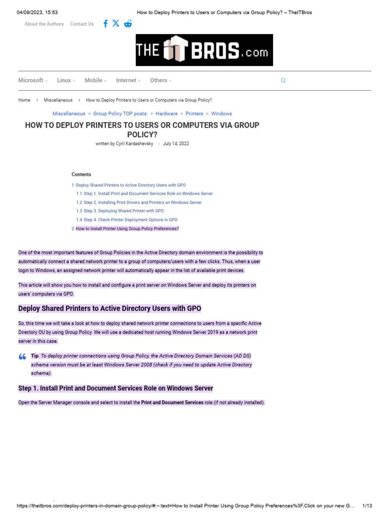 How To Deploy Printers To Users Or Computers Via Group Policy | PDF ...
