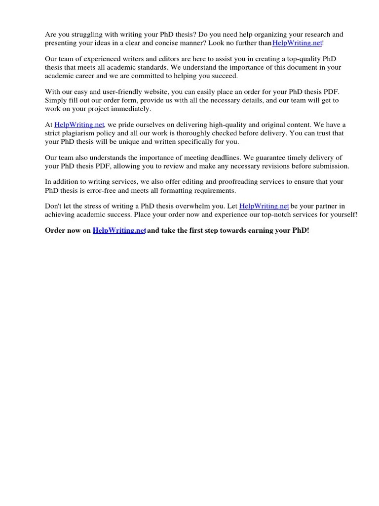 PHD Thesis PDF - Order Now On | PDF | Thesis | Doctor Of Philosophy