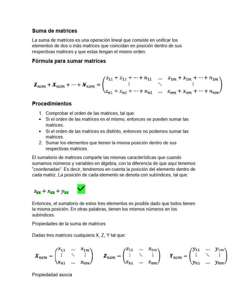 Suma De Matrices | PDF | Matriz (Matemáticas) | Multiplicación