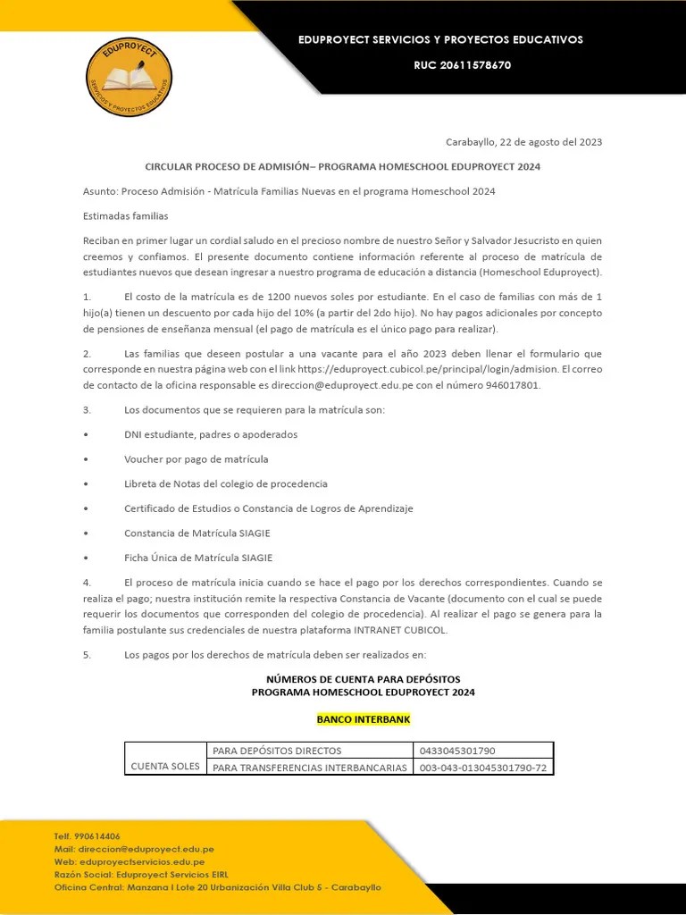 Proceso De Admisión 2024 | PDF