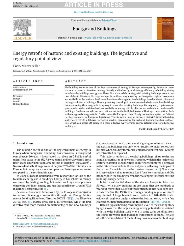 Energy Retrofit Of Historic And Existing Buildings. The Legislative And Regulatory Point Of View ...