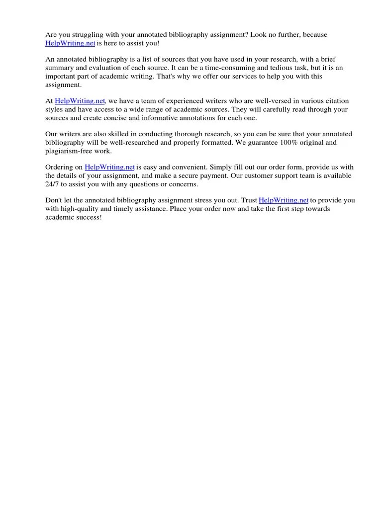 Annotated Bibliography Assignment | PDF | Citation | Bibliography