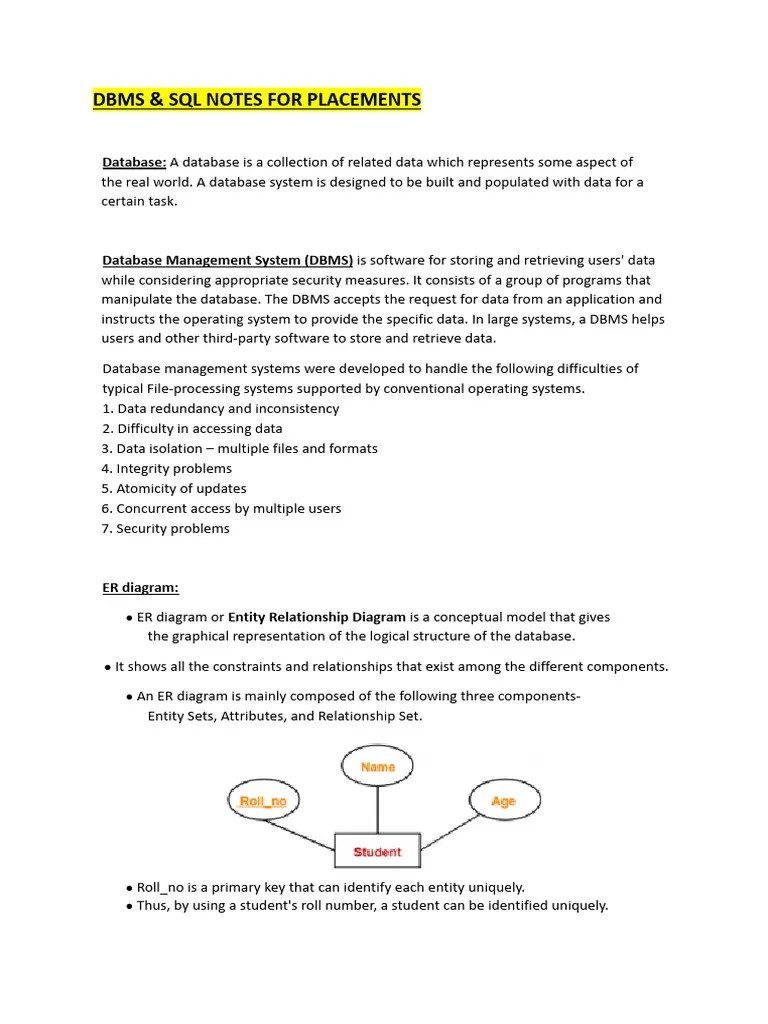DBMS & SQL Notes For Placements | PDF | Database Transaction | Database ...
