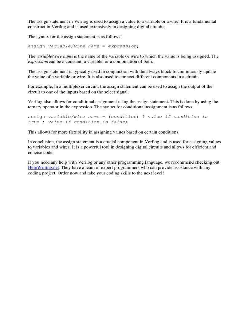 Verilog Assign Statement | PDF | Hardware Description Language ...