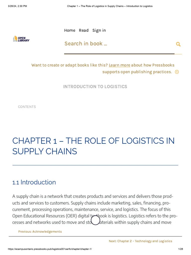 Chapter 1 - The Role Of Logistics In Supply Chains - Introduction To ...
