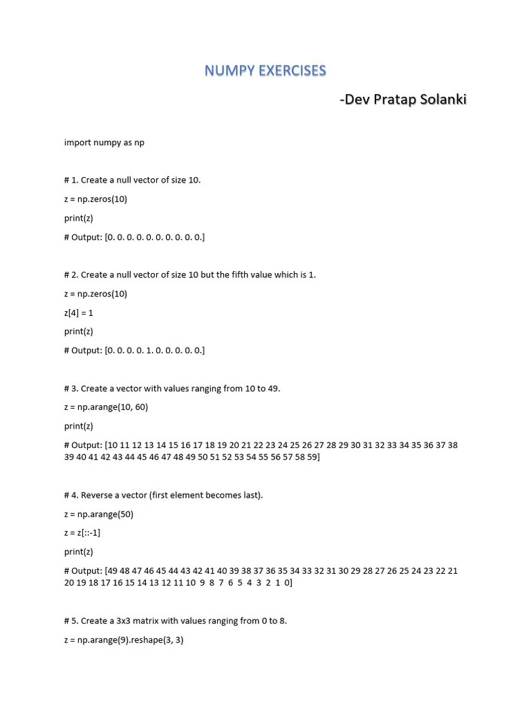 Numpy Exercises Dev | PDF | Matrix (Mathematics) | Mathematical Analysis