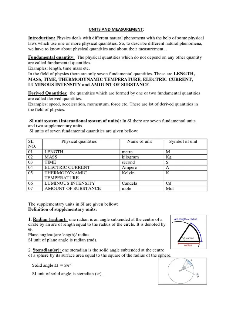 Units And Measurement | PDF | Significant Figures | International System Of Units