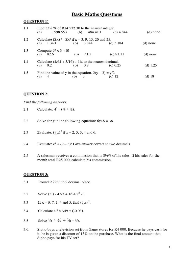 Basic Maths Questions - Homework | PDF | Elementary Mathematics | Arithmetic