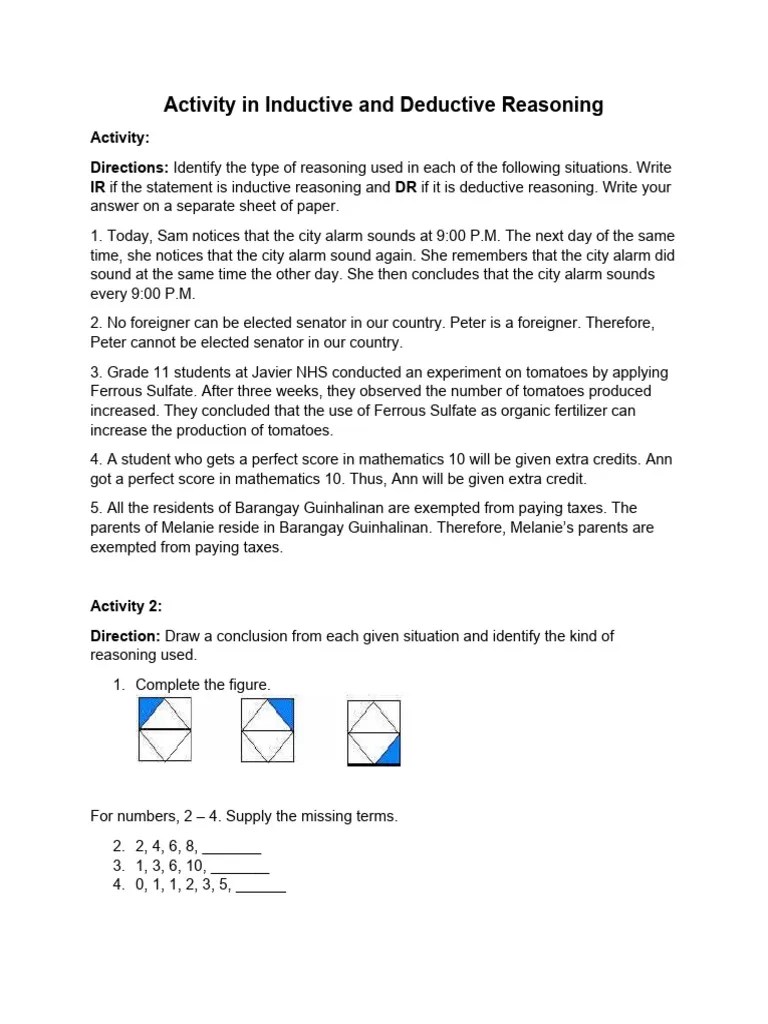 Activity In Inductive And Deductive Reasoning | PDF