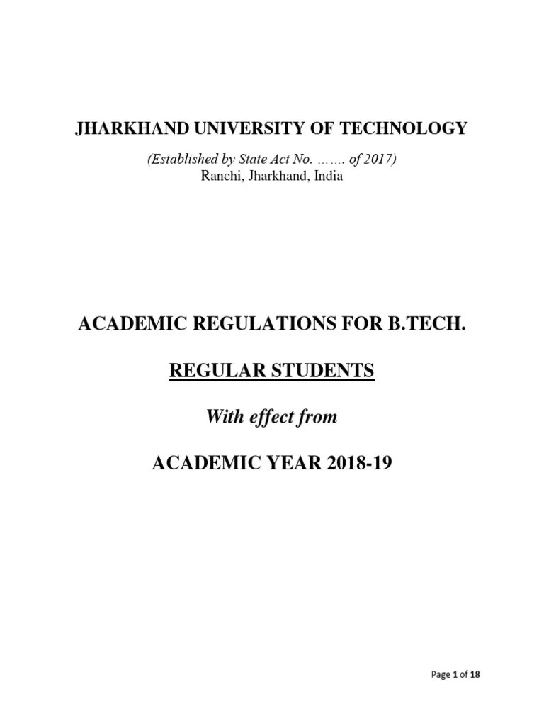 JUT Syllabus & Regulation 1st To 6th Sem | PDF | University And College Admission | Academic Term