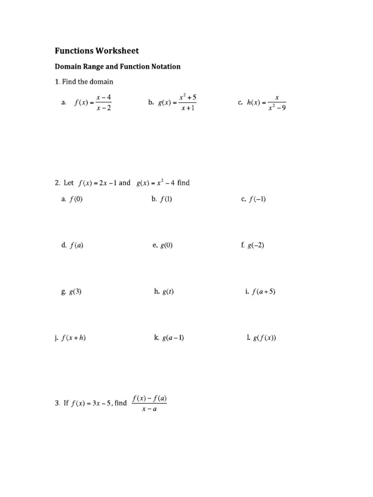 Math Worksheet - Functions | PDF