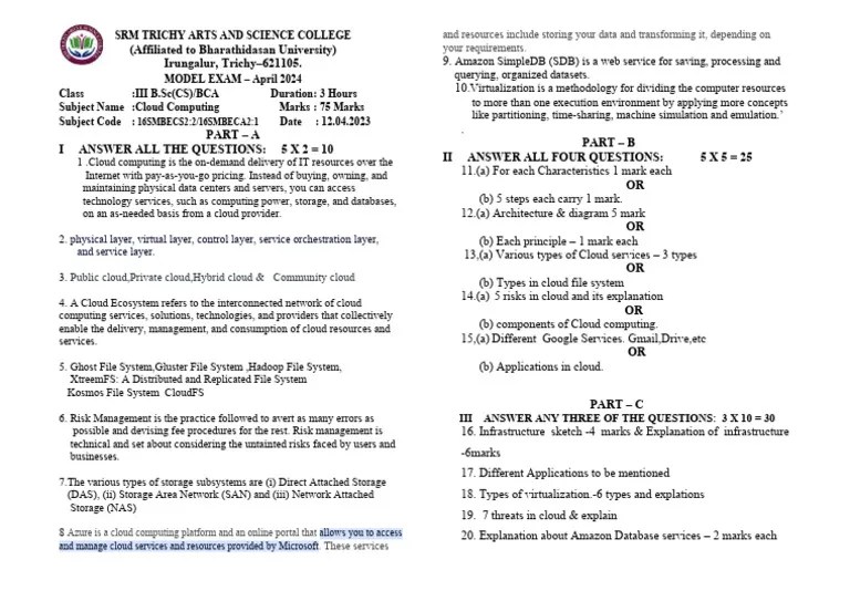 CloudComputing Model Answer Key 2024 | PDF | Cloud Computing | Computer ...