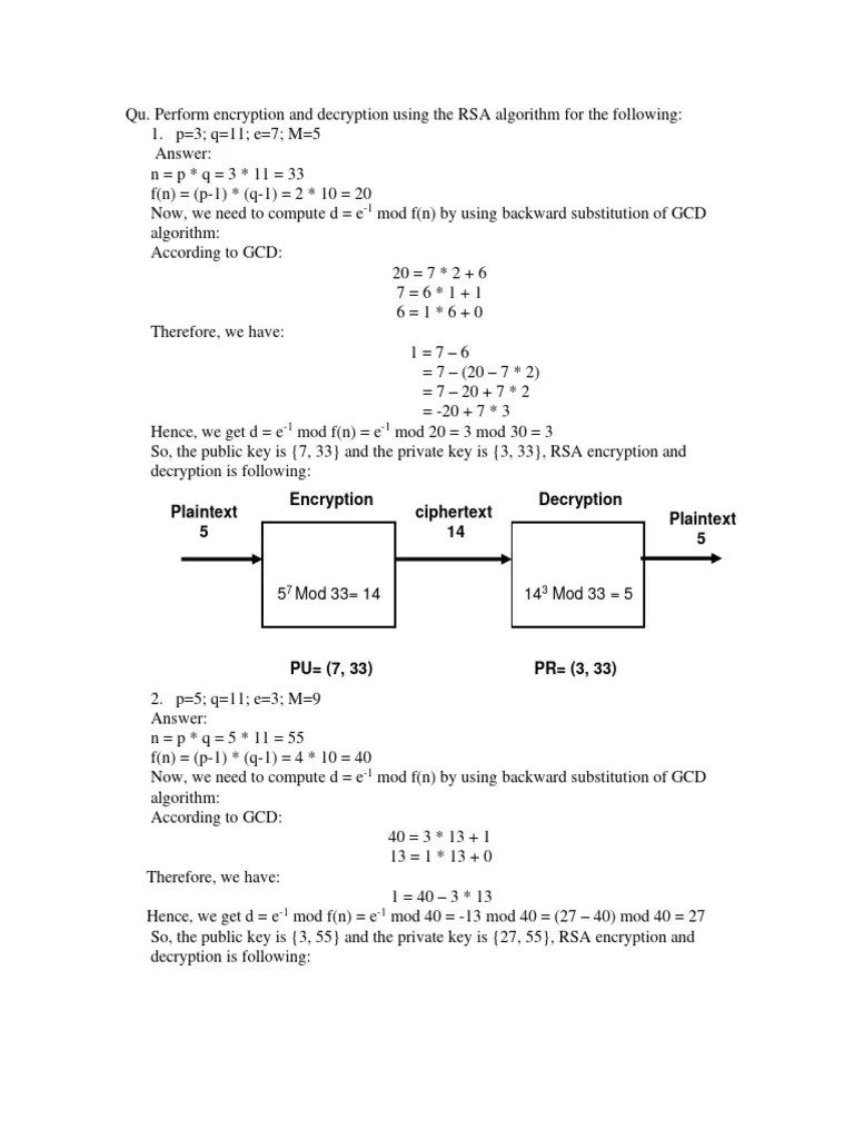 RAB 8ETRX DCE RSA Algorithm Examples | PDF | Key (Cryptography ...