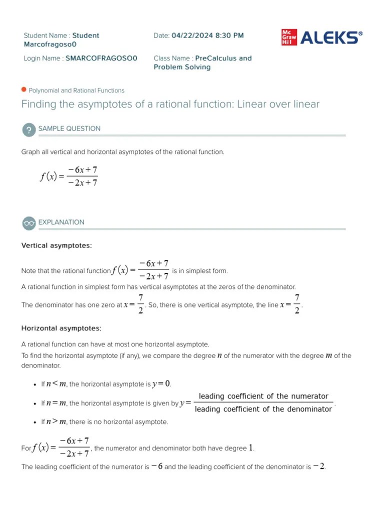 25 - Polynomial And Rational Functions - Finding The Asymptotes Of A ...
