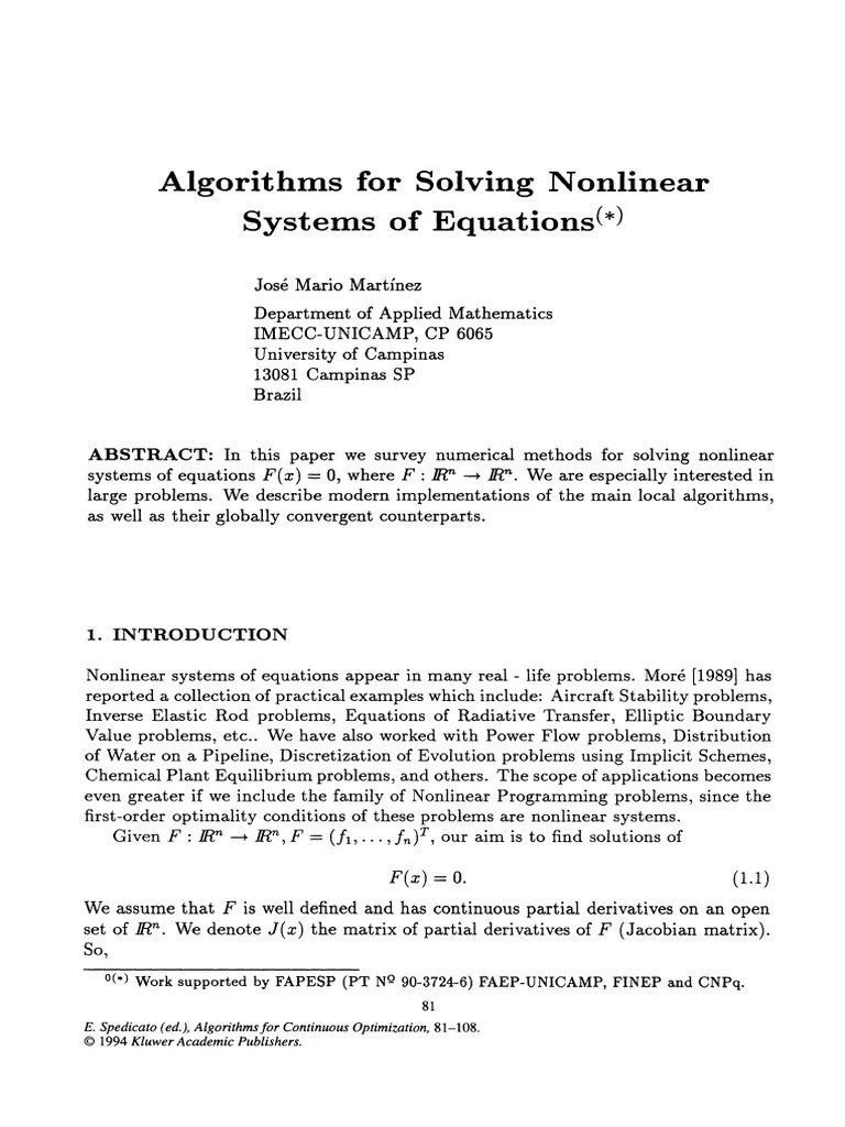 Algorithms For Solving Nonlinear Systems Of Equations | PDF | Mathematical Optimization | Matrix ...