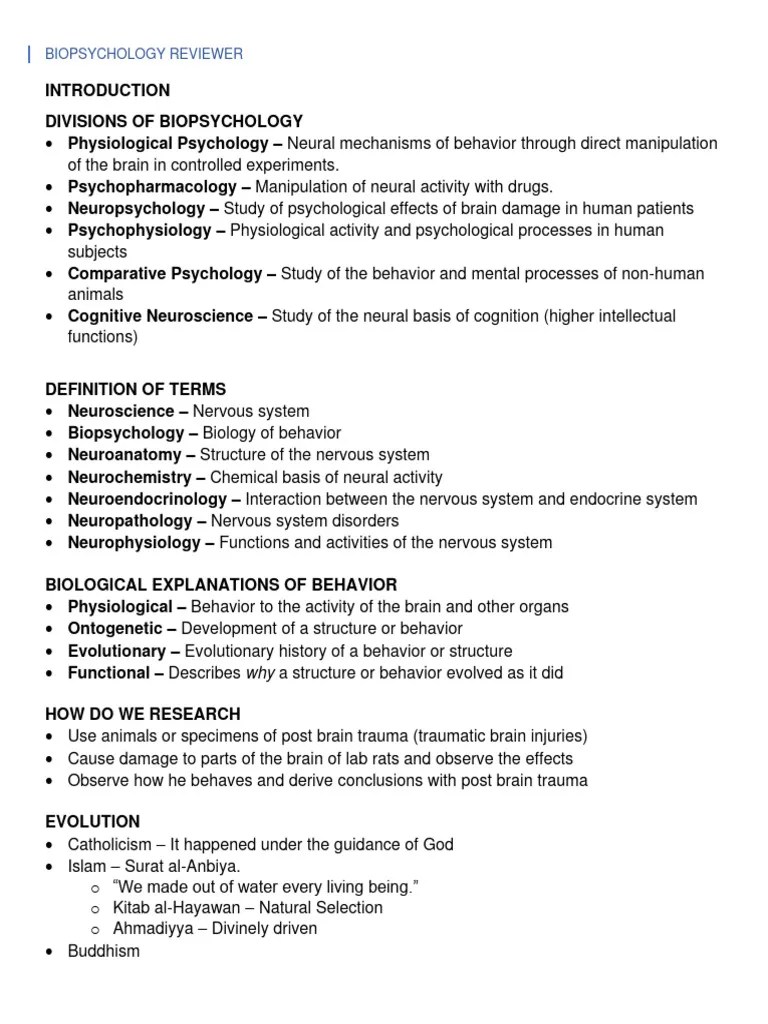 Biopsychology-Reviewer PDF | PDF | Cerebrospinal Fluid | Motor Neuron