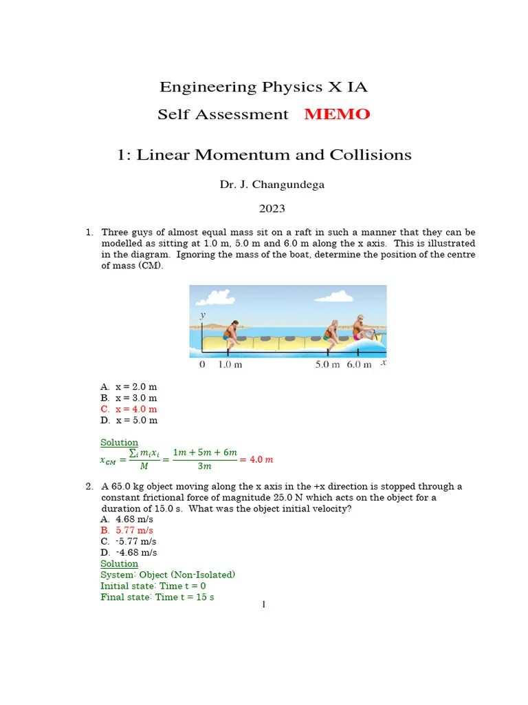 6 - Lecture Examples - Linear Momentum And Collisions MEMO-1 | Download ...