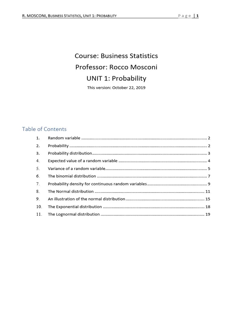 Unit 1 - Probability | PDF | Probability Distribution | Standard Deviation