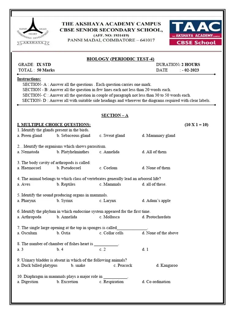 BIOLOGY G9 Exam PT 4 | PDF | Fish | Biology