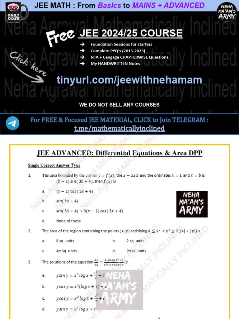 DPP - Question - JEE ADVANCED - Differential Equations & Area | PDF | Equations | Tangent