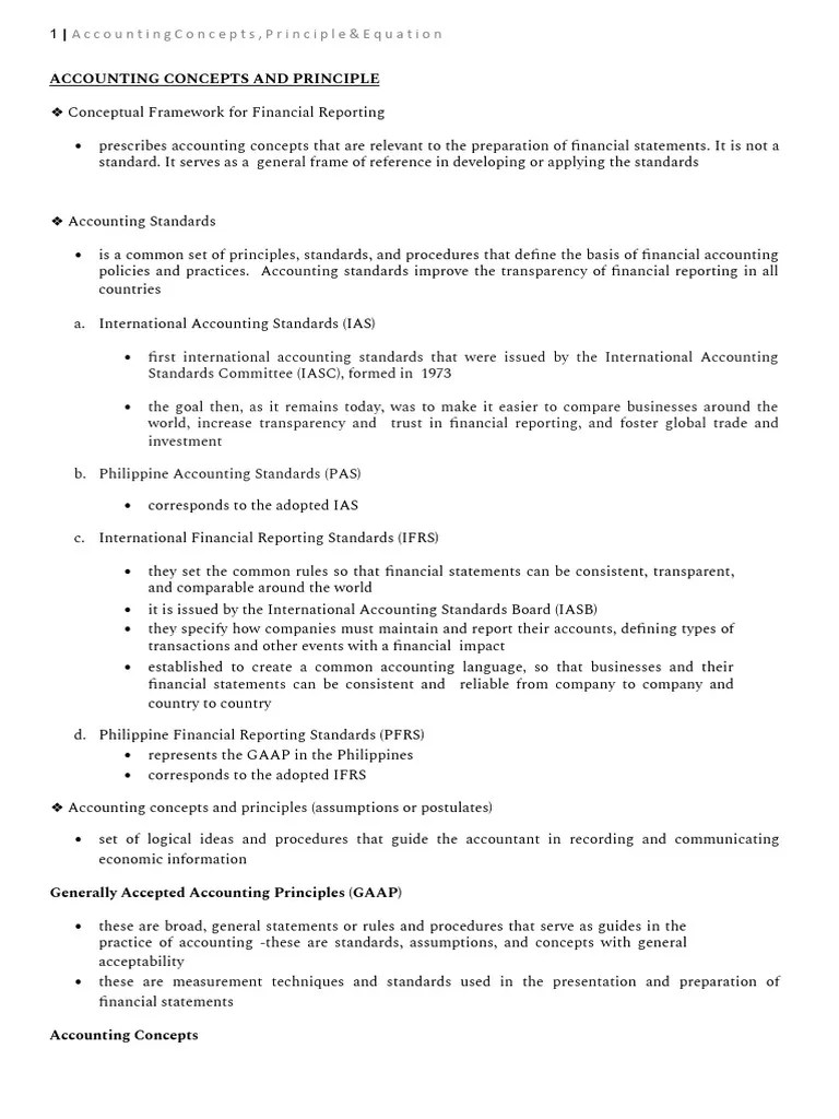 Accounting Principles, Concepts & Equation | PDF | International ...