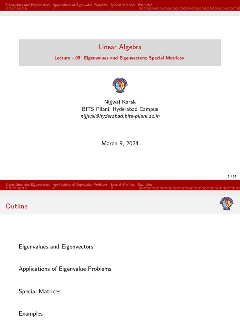Lecture 09 Eigenvalues Special Matrices | Download Free PDF | Eigenvalues And Eigenvectors ...