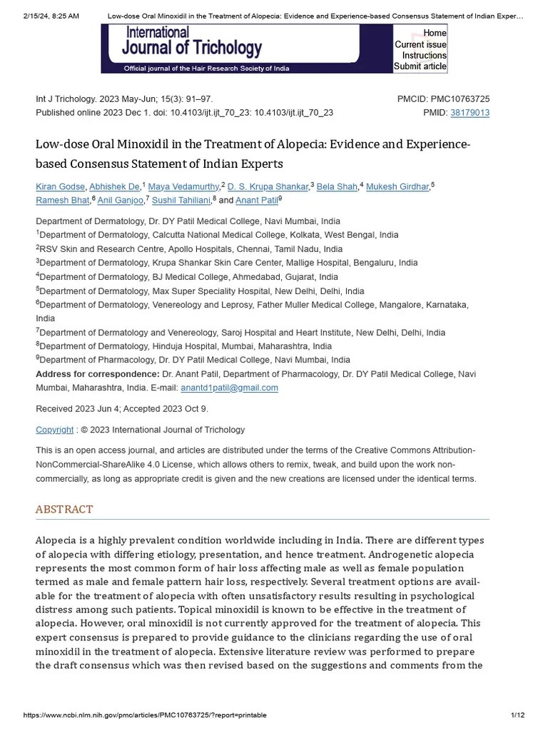 Low-Dose Oral Minoxidil In The Treatment Of Alopecia - Evidence And ...