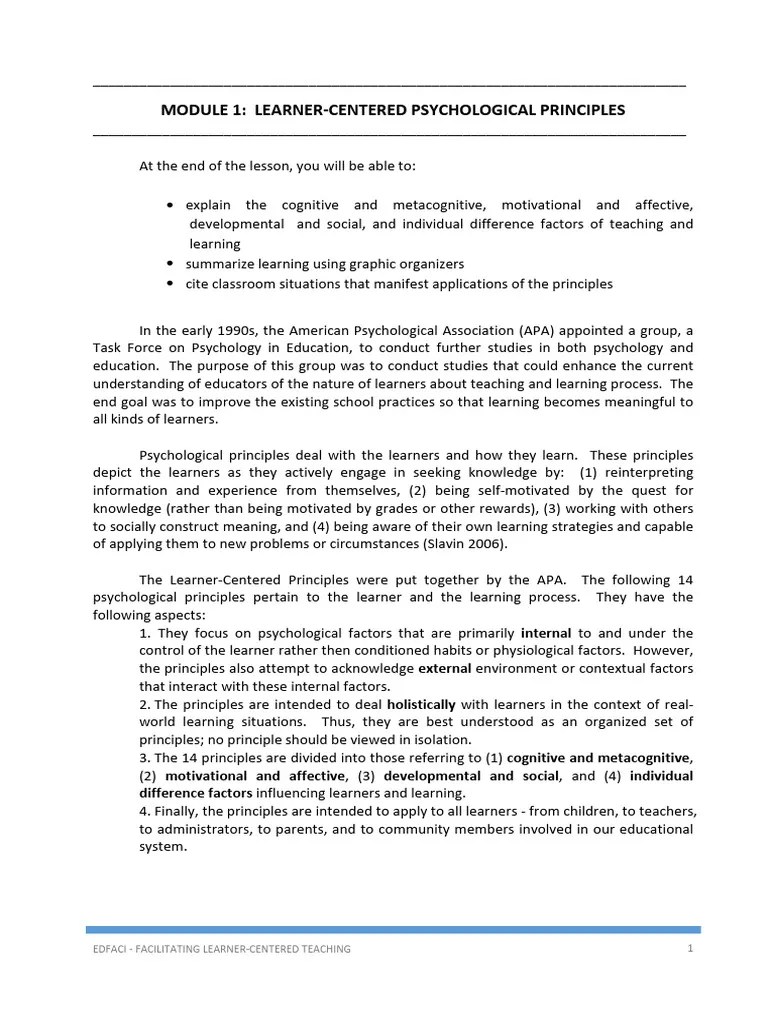 Module-1 Learner-Centered Psychological Principles | PDF | Learning ...