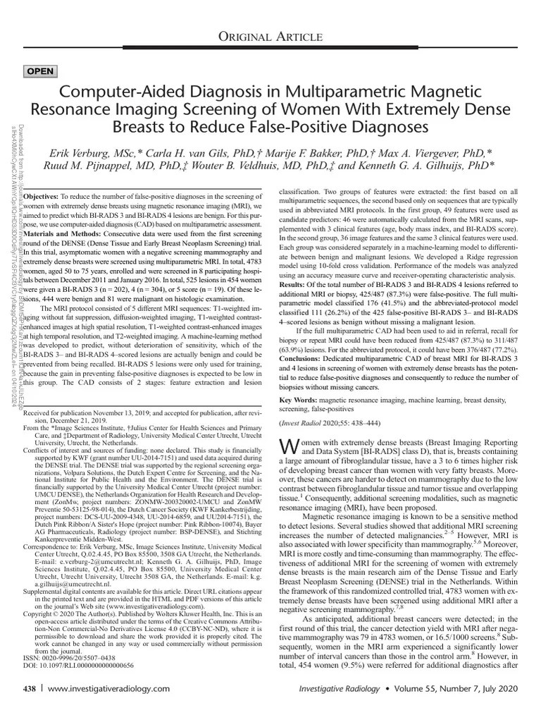 Computer-Aided Diagnosis In Multiparametric Magnetic Resonance Imaging Screening Of Women With ...