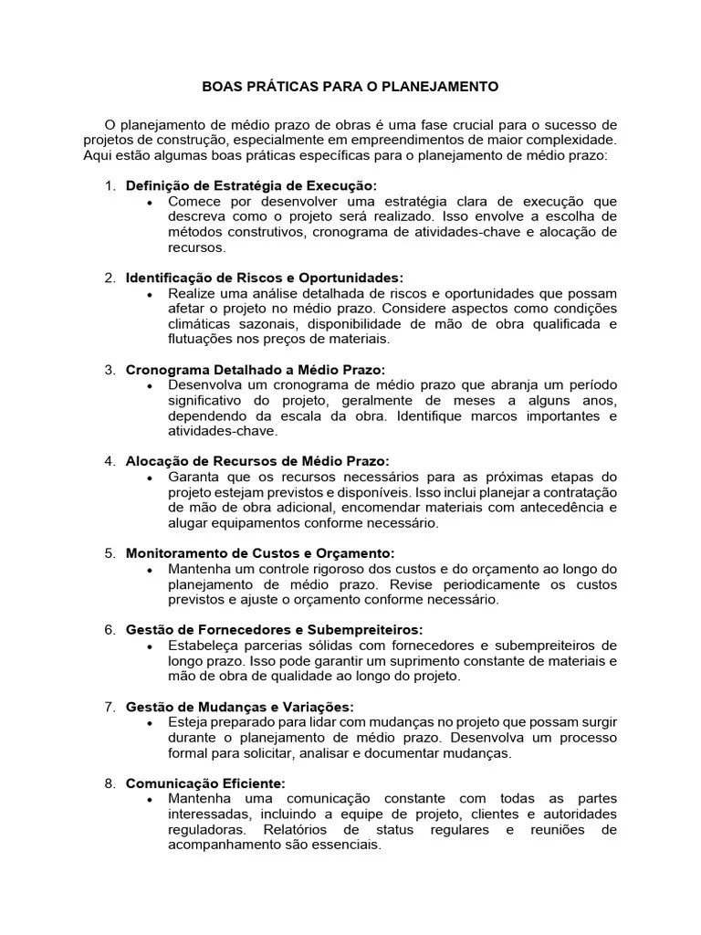 (Gestão De Obras) Boas Práticas Para O Planejamento | PDF ...