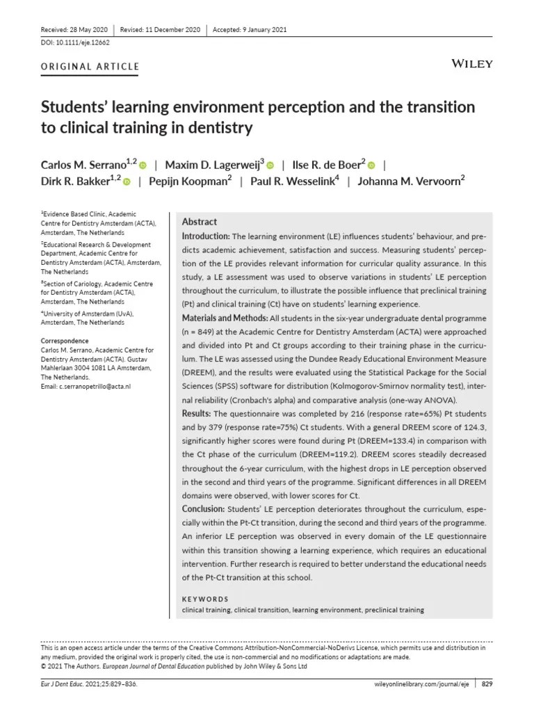 Dental Students' Learning Environment Transition | PDF | Curriculum ...