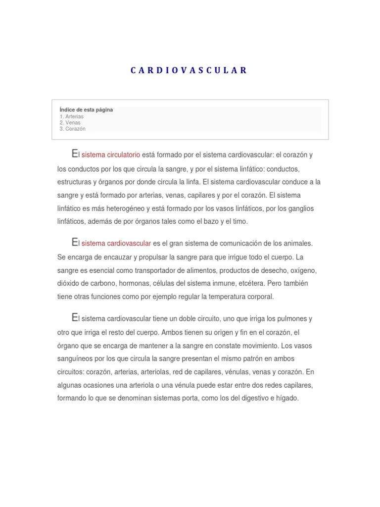 ANATOMIA SISTEMA CARDIOVASCULAR 20apur. | PDF | Sistema Circulatorio | Capilar