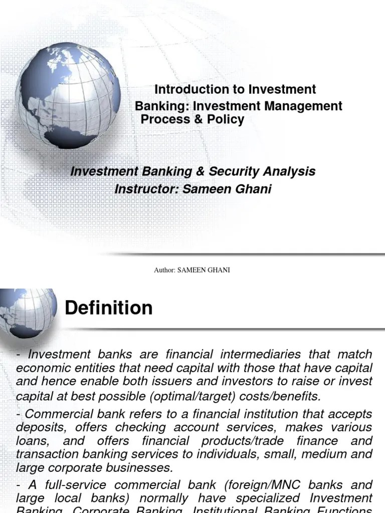 Handout # 1 - Introduction To Investment Banking - Investment Management Process Policy ...