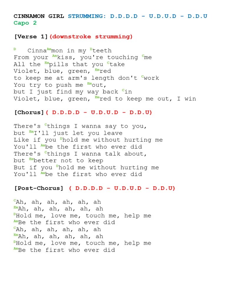 Cinnamon Girl With Chords D-Em-Am-C | PDF