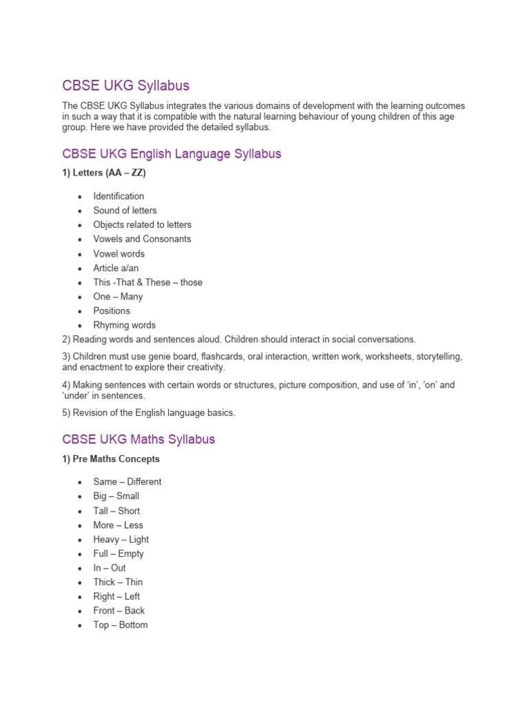 CBSE UKG Syllabus | PDF | Phonetics | Human Communication