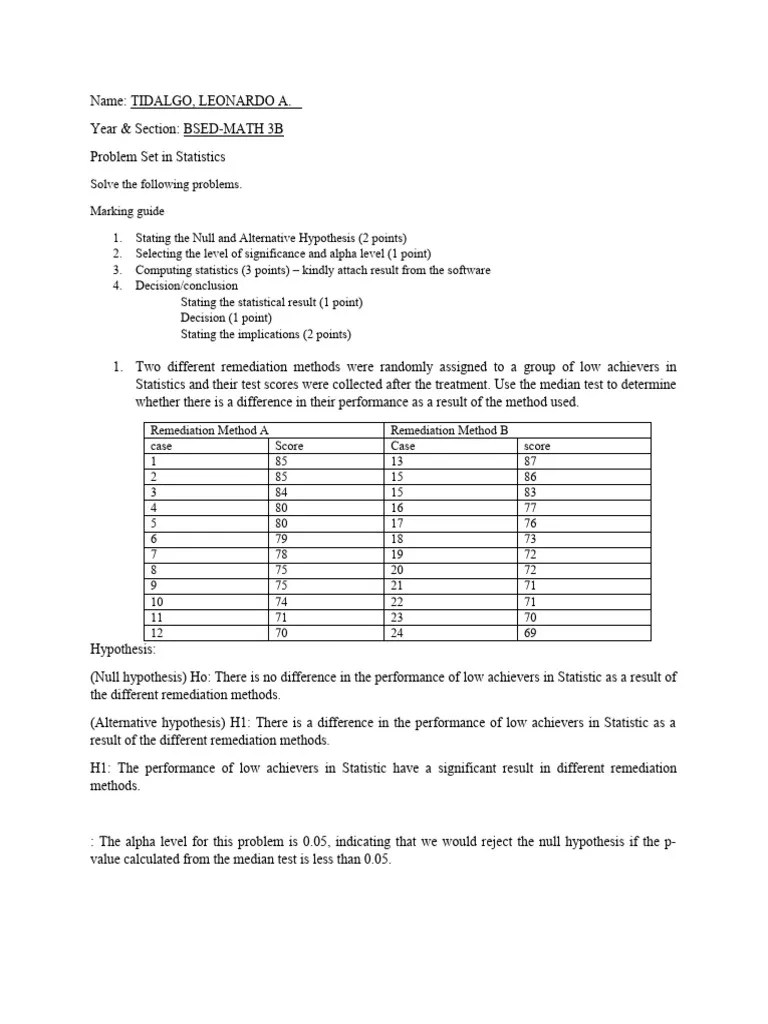 Problem-Set-in-Statistics | PDF | Type I And Type Ii Errors | Statistics