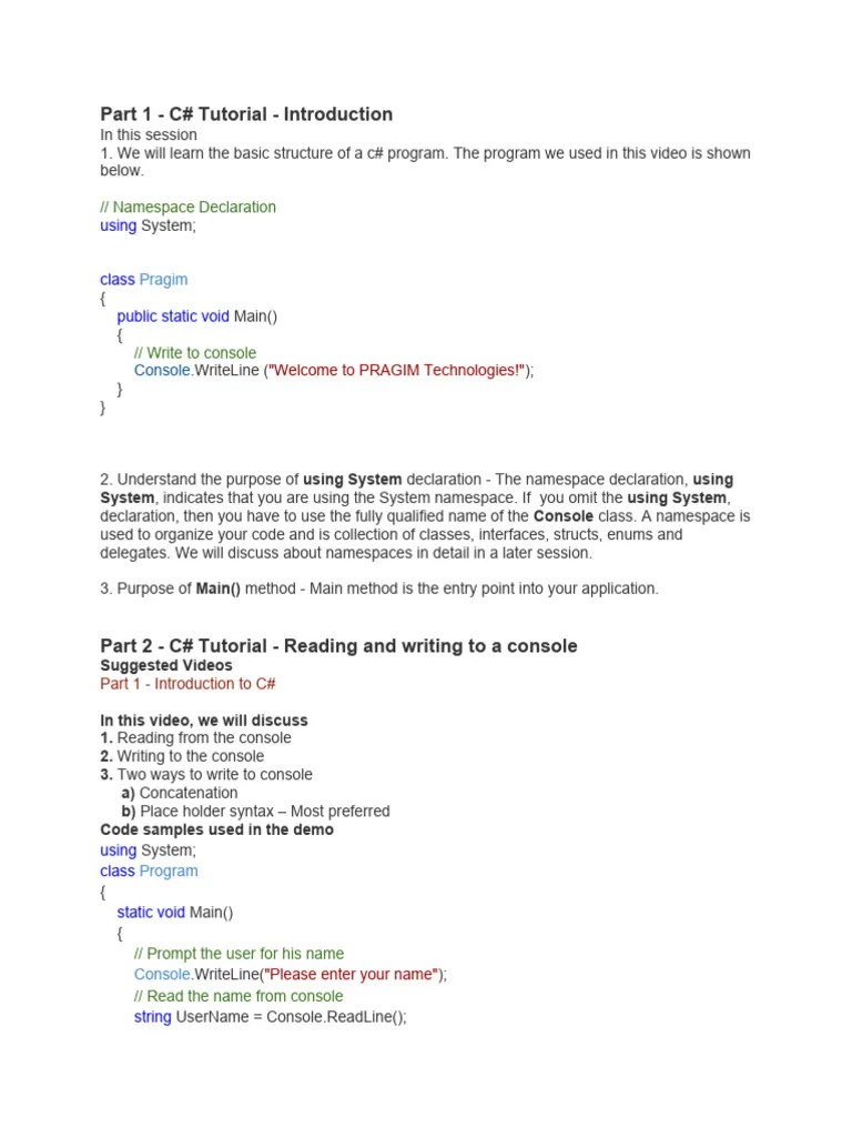 C# Part | PDF | C Sharp (Programming Language) | Namespace
