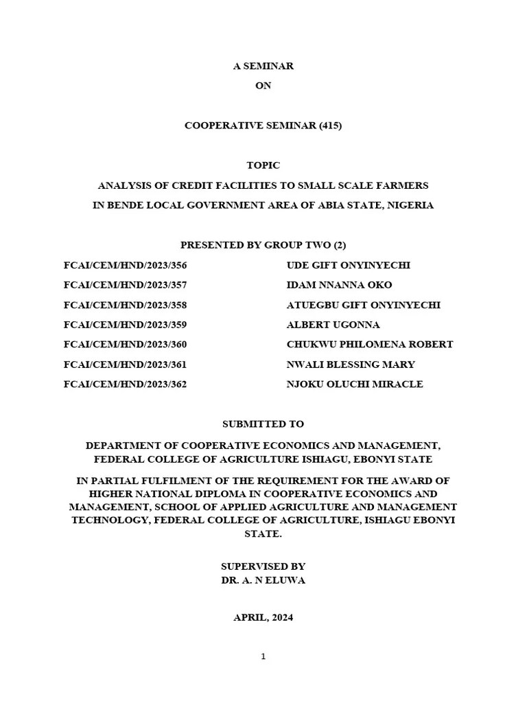 Analysis Of Credit Facilities To Small Scale Farmers | PDF | Credit ...